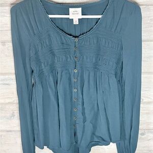 Knox Rose Teal Button-Front Peasant Top